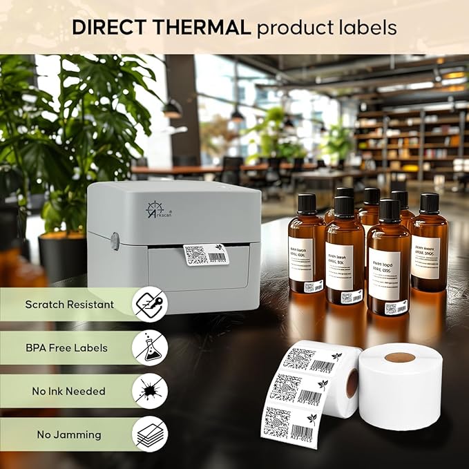 Arkscan 2 Rolls of 2.25 x 1.25 Direct Thermal Labels, Compatible with Arkscan and Zebra Label Printers, 1000 Labels per Roll