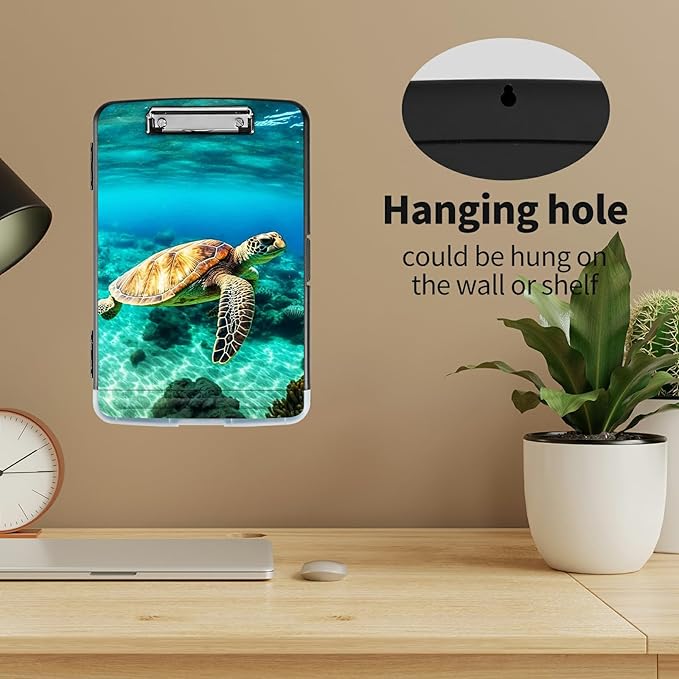 Clipboard with Storage High Capacity Plastic Nursing Clipboards with Pen Holder File Folder Storage Box Clipboard with Heavy Duty Clips for Teacher,Doctor,Offices-Sea Turtle