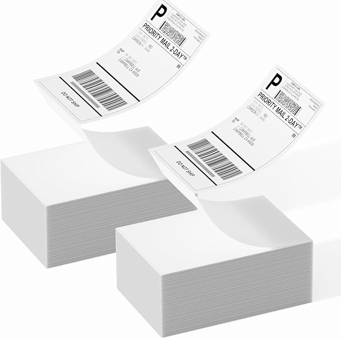 1000 Fanfold 4"x6" Direct Thermal Shipping Address Labels, (500 Labels/Stack) Paper Label for Direct Thermal Printer MUNBYN, JADENS, BEEPRT, ASprink, Nelko, Phomemo, for UPS USPS