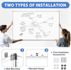 WALGLASS Large White Board Dry Erase for Wall, 48'' x 36'' Double-Sided Magnetic Whiteboard with Aluminium Frame, Hanging & Wall Mount for Home Office School