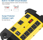 Heavy Duty Power Strip with USB, Workshop 8 Outlet Surge Protector 2700 Joules, Industrial Metal 15Amp Power Strip, 15 FT Extension Cord and Wide Spaced. Yellow