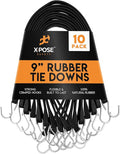 Rubber Bungee Cords with Hooks 10 Pack 9 Inch (14” Max Stretch) Heavy-Duty Black Tie Down Straps for Outdoor, Tarp Covers, Canvas Canopies, Motorcycle, and Cargo - by Xpose Safety