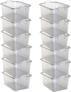 Life Story 12 Pack Light Duty Stackable Storage Bin, 55 Quart Home Organizer, Versatile Lightweight Locking Bins with Carrying Handles, Clear
