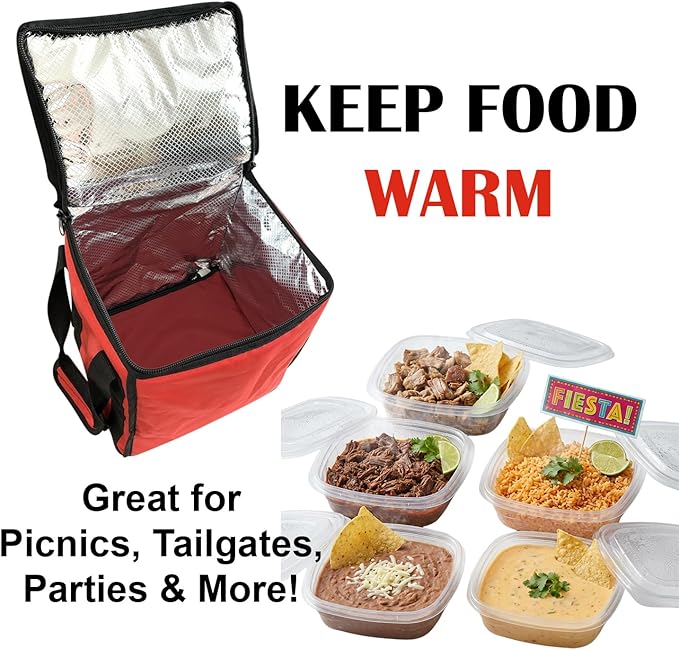 Food Warmer Red Box Carry Bag – Insulated & Heated Storage | Pro-Grade Construction with Handles | Maintains 115°F | Easy Flatten for Convenient Storage