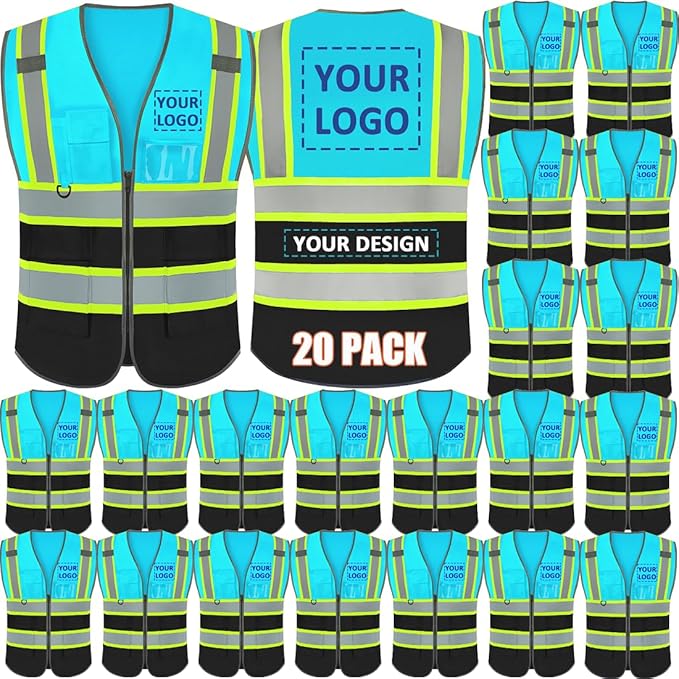 BeautyWill Custom Logo 10/20 Pack Safety Vest Class2 High Visibility Vest with Pockets Breathable Construction Vest Bulk