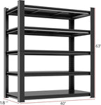 Metal Garage Shelving Unit, Heavy Duty 5-Tier Adjustable Storage Rack, Steel Shelving, 3020 lbs Capacity, Industrial Shelves for Heavy Tools and Equipment, Ideal for Garage, Basement, Black, 63"