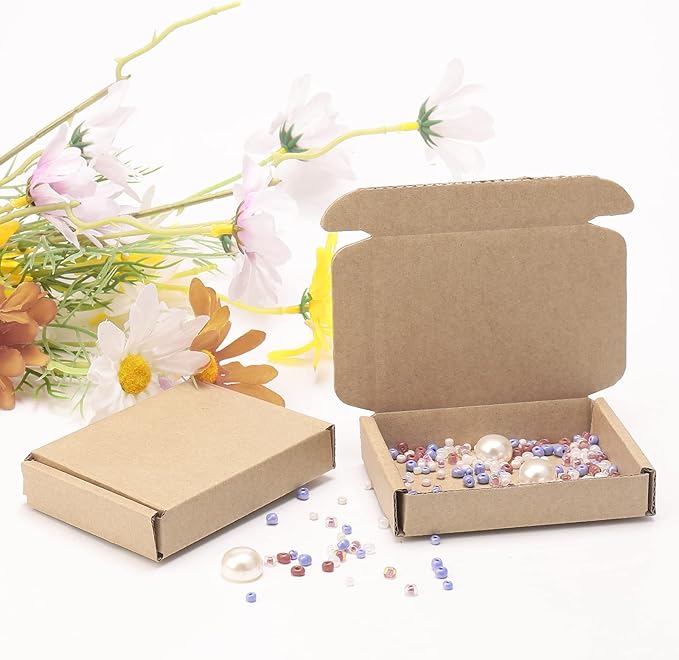 Ellbest 50pcs Kraft Paper Boxes, Corrugated Mailing Cardboard Packing Box for Jewelry Wraping Shipping, Storaging Small Item, Brown, 3.5 x 2.6 x 0.7 inches