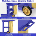 Nisorpa Commercial Janitorial Cart, 3-Shelf Housekeeping Cart, High Capacity Cleaning Cart, Utility Clean Trolley with Wheels and 25 Gallon Vinyl Bag 44.5", for Business/School/Office Cleaning