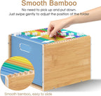 Hanging File Organizer, Clear Acrylic File Box Organizer, Bamboo Filing Box File Crate Organizer Storage Boxes, Portable Filing Folder with Handle for Letter Size