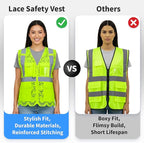 Lace-Mesh Safety Vest for Women & Men - Breathable, High Visibility Vest with Zipper & ANSI Class 2 Reflective Strips