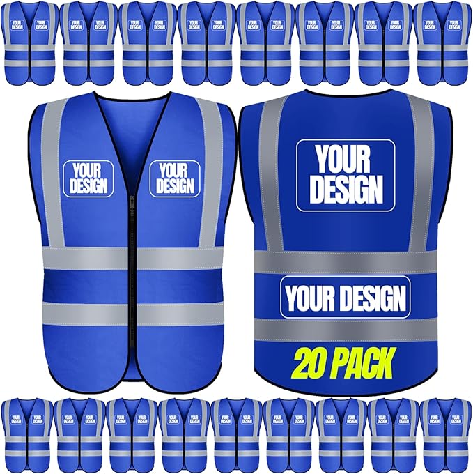 BeautyWill 10/20 Pack Custom Logo Safety Vest,Bulk High Visibility Class 2 Reflective Work Vests