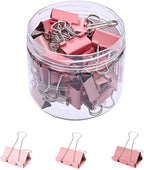 Temiary Aesthetic Binder Clips, 40 Pcs 0.75 Inches Small Metal Binder Clip with Clear Storage Container, Binding Paperwork Clamps for School Teachers Office Supplies (Pink)