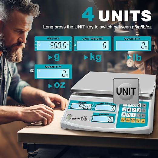 Industrial Counting Scale 30kg/66lb x 0.1g Digital Inventory Counting Scale High Precision Electronic Gram Scale with Battery DC/AC Power for Parts Jewelry Coins (g/kg/lb/oz)