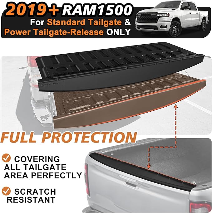 TripleAliners Compatible with Ram 1500 2019-2025 2026 Power Tailgate-Release & Standard Tailgate Mat with Tailgate Cap Top Protector Full-Coverage All Weather Truck Bed Cover Liner Replacement