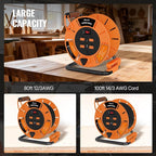 Extension Cord Storage Reel with 4-Grounded Outlet & 2 USB Port, 15A Circuit Breaker, Heavy Duty Open Cord Reel for 12/3,14/3 Gauge Power Cord, Hand Wind Retractable,ETL Listed Orange G85CR06