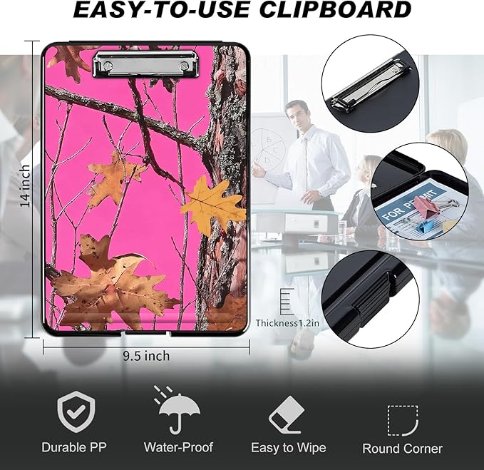 Clipboard with Storage, Hard Letter A4 Size Clip Board with Pen Holder & Paper Organizer, Heavy Duty Portable Writing Pad for Nurses Students Teachers Office Jobsite Contractor, Pink Dead Wood