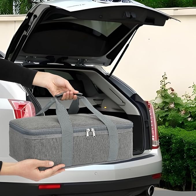 Insulated Casserole Carrier Bag - Large Portable Hot and Cold Food Storage Tote with Handles Thermal Bag for Parties, Picnics, Camping, Travel,Fits 9"x13" Baking Dish,Grey