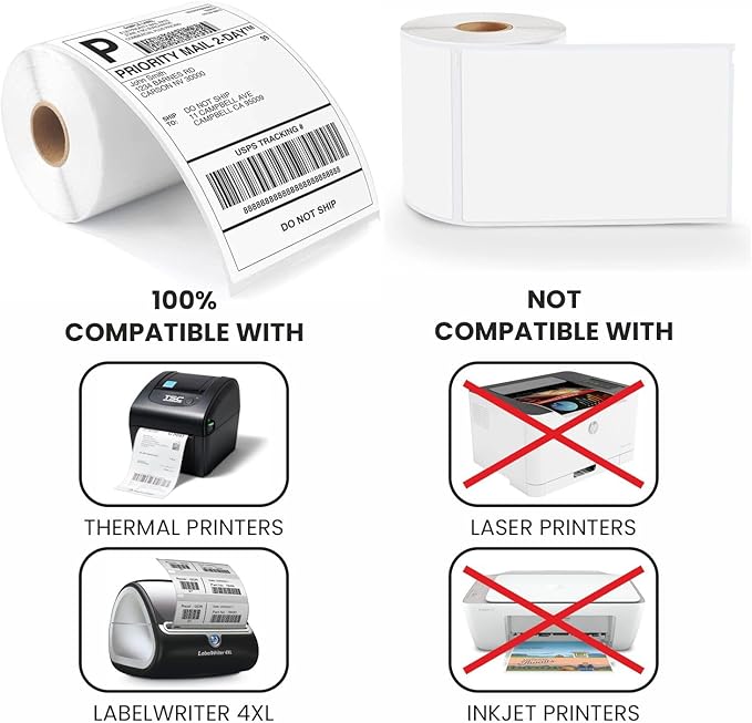 CEPRICO - 4”x 6” Direct Thermal Shipping Labels - 1 Roll (Per Roll 220 Labels) - Waterproof Perforated Self Adhesive Printable Stickers for UPS DHL FedEx USPS - Compatible w/Zebra & Thermal Printers