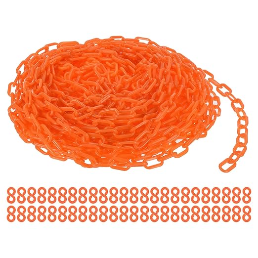 PATIKIL Plastic Chain Links, 100 Foot Safety Barrier Chain Orange for Crowd Control, Queue Line, Parking, Fence, Gate, Concert, Construction Site and Decoration