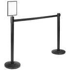 Qbuster Black Stanchions with Retractable Belt, Crowd Control Safety Barrier with 11’ Black Belt, 1 Sign Holder, Set of 2 Posts