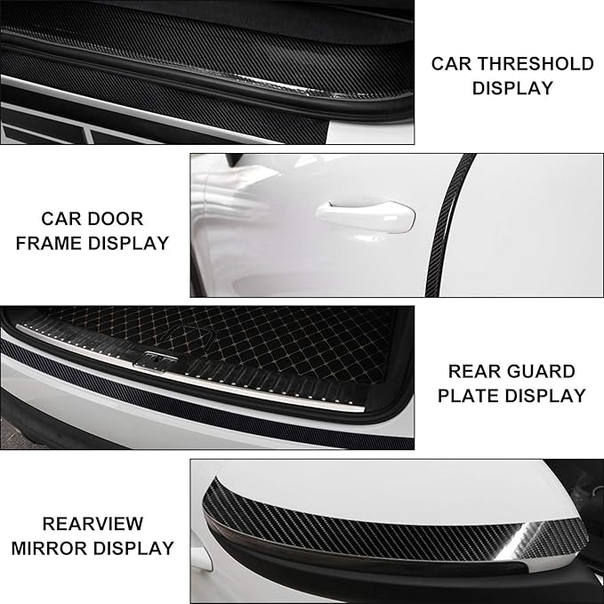 MYFAMIREA Car Door Edge Guards Carbon Fiber, 5D Gloss Black Vinyl Automotive Entry Sill Protector Wrap Film, Universal Self-Adhesive Auto Door Trim Strips Anti-Collision (33Ft x 2In)