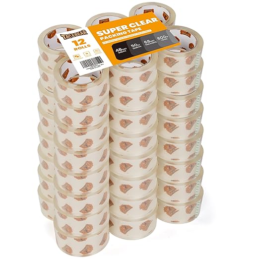 TAPEBEAR Storage Packaging Tape - 48 Rolls Super Clear 2.7mil x 1.88" x 55 Yards Packing Tape - Heavy Duty, Transparent, Long Lasting for Storage and Packing - 2640 Total Yards