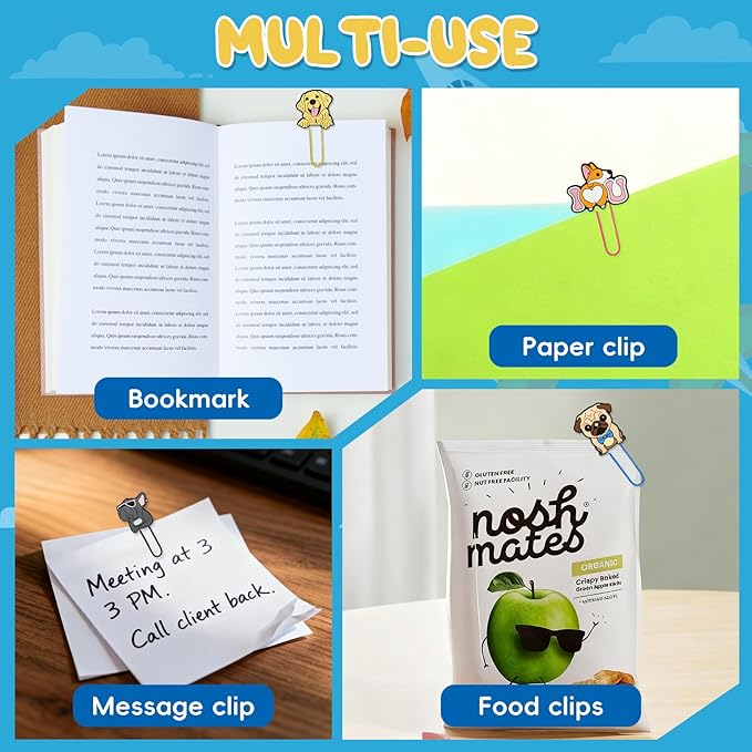 30 PCS Dog Paper Clips Metal Paperclip Large Size Paper Clip Cute Bookmark Colorful Office Supplies Bookmark Clamp Desk Accessories Stationery for School Gifts for Christian