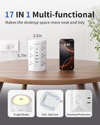 Power Strip Tower with Night Light, Surge Protector Tower with Multiple Outlets (12AC+3A+2C), 10 FT Extension Cord Charging Station for Home, Office, Dorm Essentials (White)