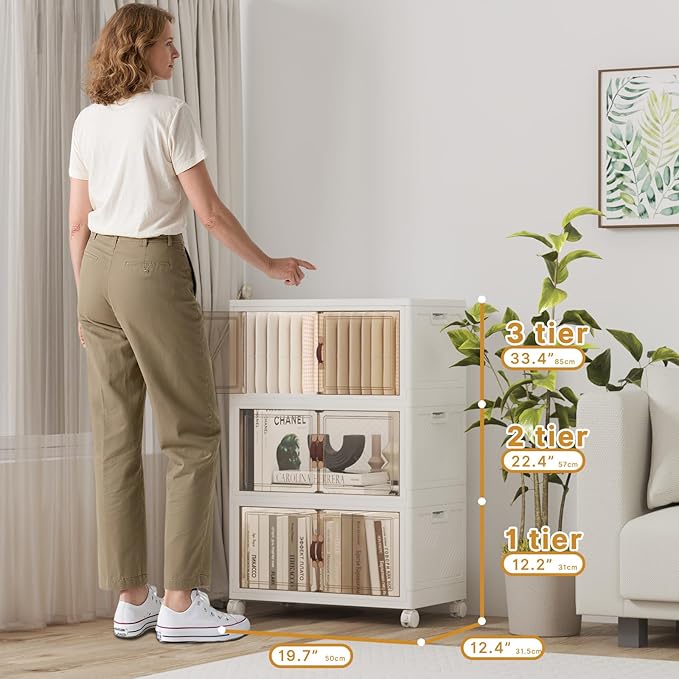Extra Large Stackable Storage Bins with Lids & Wheels, Foldable Plastic Storage Bins (White, 165QT-55QT/14GAL*3Pack)