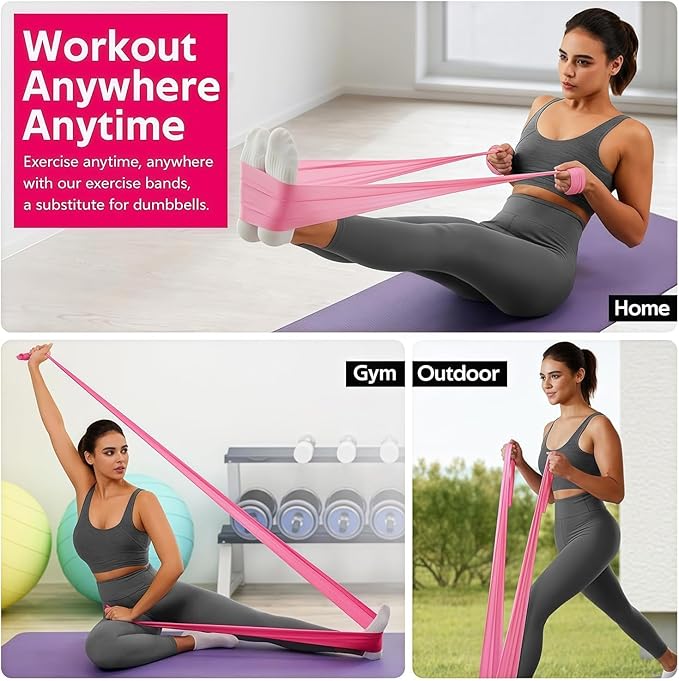 18PCS Resistance Bands Bulk, Non-Latex Physical Therapy Bands, Professional Flat Bands for Trainers, Pilates & Home Gym Full Body Workout, Strength Training, Includes 6 Sets with Carry Bags