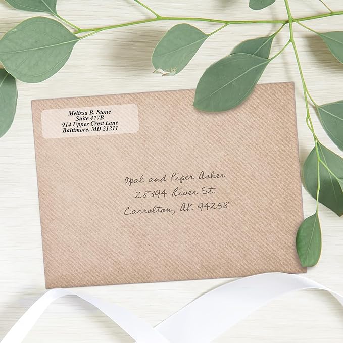 Clear Personalized Return Address Labels with Elegant Dispenser - Roll of 500 Custom See Through Transparent Stickers