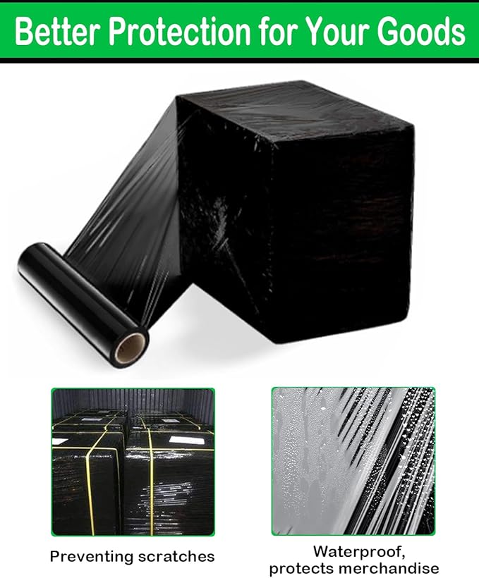 18" Black Stretch Wrap Roll, Heavy Duty 18in 1500ft Shrink Wrap Roll, 80 Gauge Industrial Strength Stretch Film, Stretch Wrap for Moving, Plastic Wrap for Pallet Wrapping Shipping(4 Rolls)