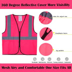 Pink Safety Vests 10 Pack - Reflective High Visibility Construction ANSI Class 2 Work Vests for Men,Woman with Zipper,Hi Vis Mesh and Neon Silver