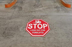 "Stop Look Out for Forklifts" - Laminated Vinyl Floor Sign by Graphical Warehouse - 5S Safety and Security Signage, Visual Communication Tool (38")