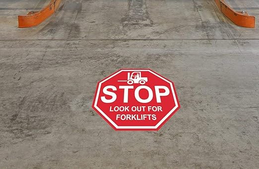 "Stop Look Out for Forklifts"- Laminated Vinyl Floor Sign by Graphical Warehouse - 5S Safety and Security Signage, Visual Communication Tool (16")