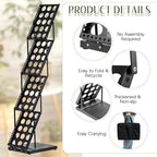 Tatuo 1 Piece Foldable Magazine Rack Metal Catalog Literature Rack Portable 4 Pockets with Carrying Bag Brochure Stand Literature Display Holder Stand for Exhibition Trade Show