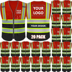 BeautyWill Custom Logo 10/20 Pack Safety Vest Class2 High Visibility Vest with Pockets Breathable Construction Vest Bulk