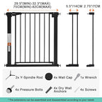COMOMY 30" Tall Baby Gate for Stairs Doorways, Fits Openings 29.5" to 40.5" Wide, Auto Close Extra Wide Dog Gate for House, Pressure Mounted Easy Walk Through Pet Gate with Door, Black