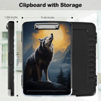 Clipboard with Storage,Office Supplies Nursing Clipboards Folder with Pen Holder Plastic Storage ClipBoard Foldable for Teacher Nurse,Wolf with Full Moon