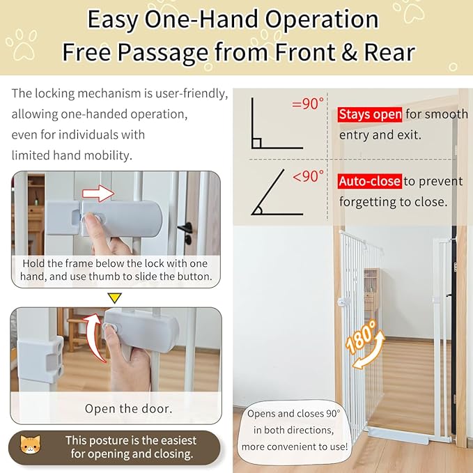Lumizone Extra Tall Cat Gate 55.12" High Pressure Mounted Extra Wide 2025 New (17 Sizes) 1.37" Gap No Drilling Auto-Close One-Handed Operation Tall Pet Gate for Dogs(White, 55.12" H x 50.98"-55.11" W)
