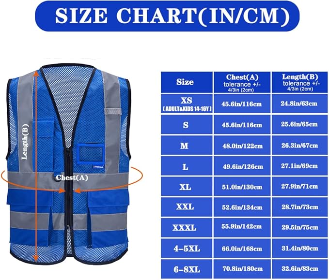 A-SAFETY High Visibility Mesh Safety Reflective Vest with Pockets and Zipper,Hi Viz Work Vest for Men Women (Blue Mesh XL)