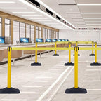 OangeStar 4-Pack Commercial Crowd Control Stanchions with 10ft Retractable Belt, Heavy Duty Queue Barriers for Events, Black Rubber Base Post for High Traffic Areas, Banks & Retail Stores, Yellow