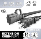HUANCHAIN Indoor Outdoor Black Extension Cord 100 ft Waterproof, 16/3 Gauge Flexible Cold-Resistant Appliance Extension Cord Outside, 10A 1250W 16AWG SJTW, 3 Prong Electric Cable, ETL