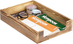 BTSKY 1PC Vintage Wood Letter Tray with Anti-Slip Bars, Stackable A4 Paper Document File Organizer, Solid Wood Desktop Office Desk Storage Holder for Office and Home