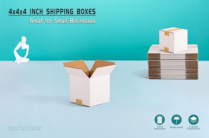 4x4x4 inch Small Shipping Boxes, White Corrugated Cardboard Boxes for E-Commerce, Mailing, Storage, Gifts Wrapping, 25 Pack