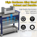 3 Tier Rolling Tool Cart on Wheels, 550 LBS Tool Cart with Drawers，Heavy Duty Utility Cart with Pegboard and Hooks，Mechanic Tool Storage Cart for Garage, Warehouse and Repair Shop(Gray-Blue)