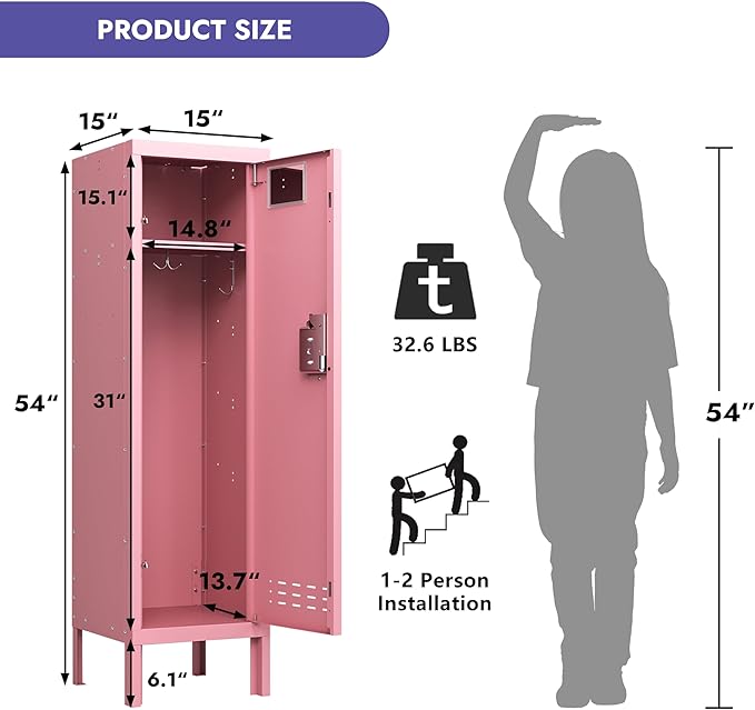 Metal Kids Locker,Metal Cabinet Storage Lockers,Lockable for Employees with Door,54" Height Steel Locker,Lockable Steel Locker for Children's Room, Playroom, School,Gym