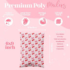 6x9 Designer Poly Mailer 100 Pack Heavy Duty Waterproof Self Seal Shipping Bags for Small Business Large Mailing Envelopes Bulk Tear Resistant Packaging Pink Stripe Cherry Fruit
