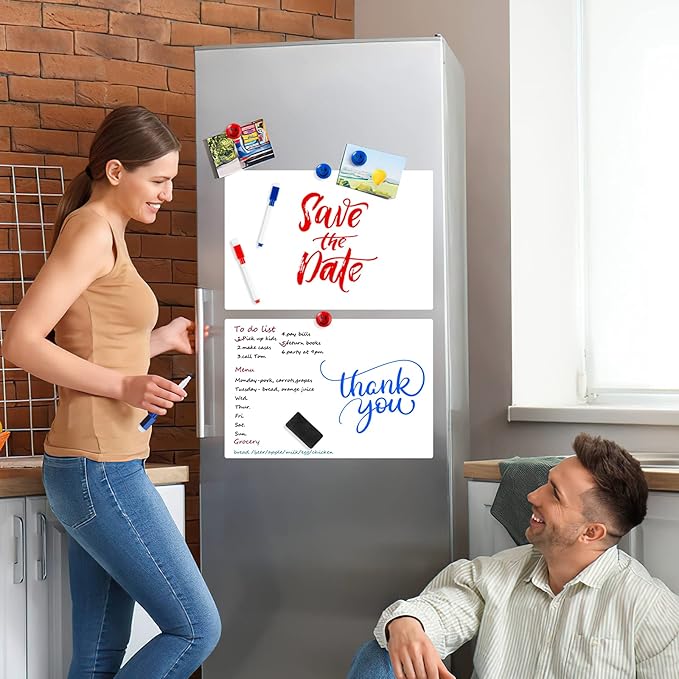 Magnetic Whiteboard for Fridge, 2 Pack 12x16 Inch Dry Erase Board for Refrigerator, Kitchen Organizer & Planner with 3 Markers, Eraser & 4 Magnets