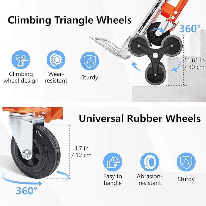 4 in 1 Industrial Convertible Stair Climbing Cart 1000 LBS Capacity, Heavy Duty Aluminum Hand Truck Dolly Cart with Solid Wheel, Folding Stair Climbing Cart Trolley for Transport Logistics Moving